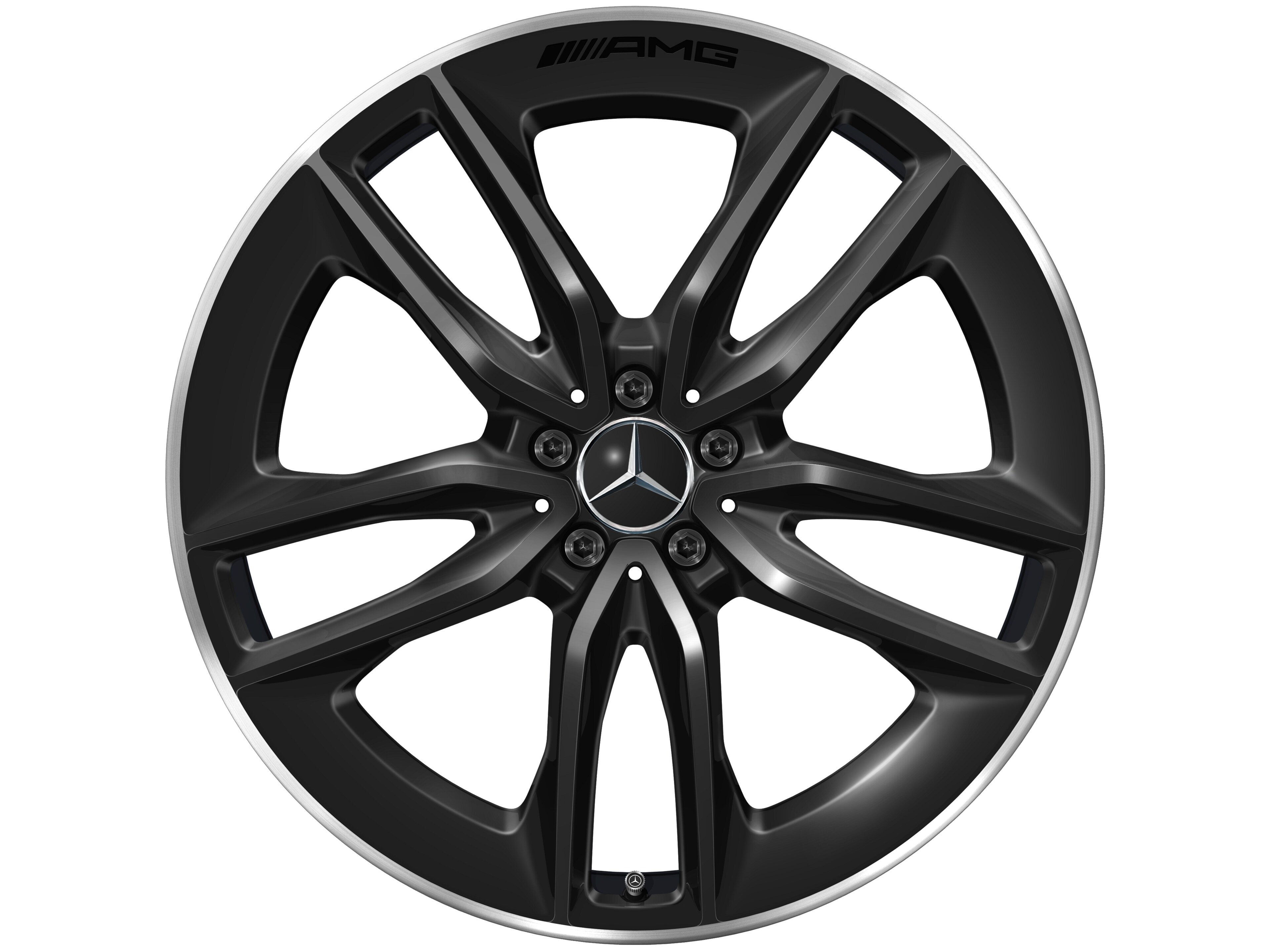 Mercedes-Benz - AMG 5-Doppelspeichen-Rad, 22 Zoll, 11 J x 22 ET 50, schwarz, Felgenhorn glanzgedreht