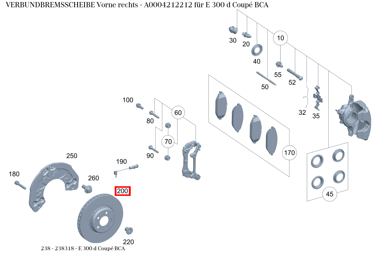Verbundbremsscheibe Vorne rechts E 300 d Coupé BCA 238 Verbundbremsscheibe Vorne rechts E 300 d Coupé BCA 238