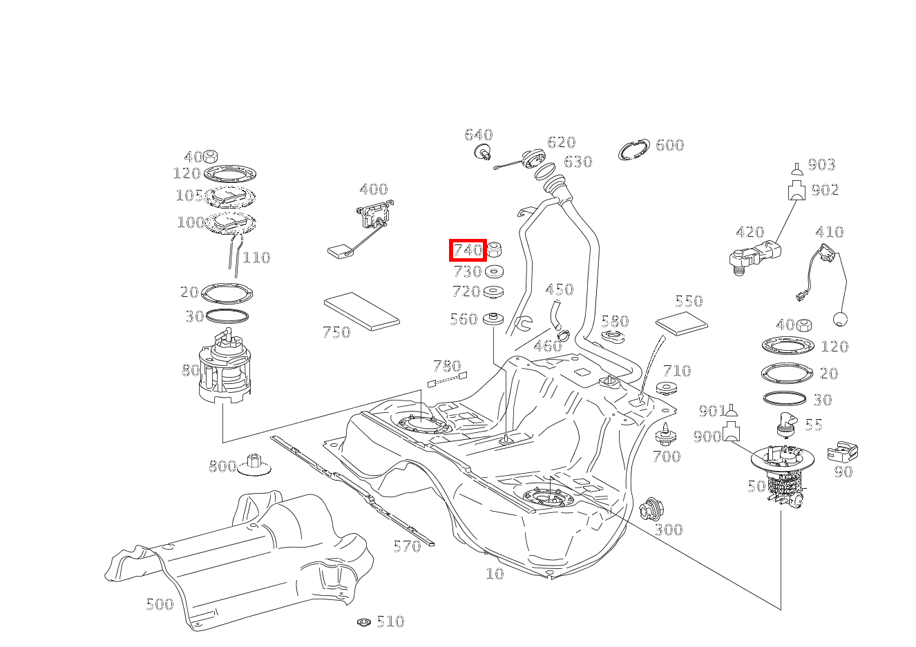Sechskantmutter TANKBEFESTIGUNG; M8 S 550 Limousine lang BCA 221
