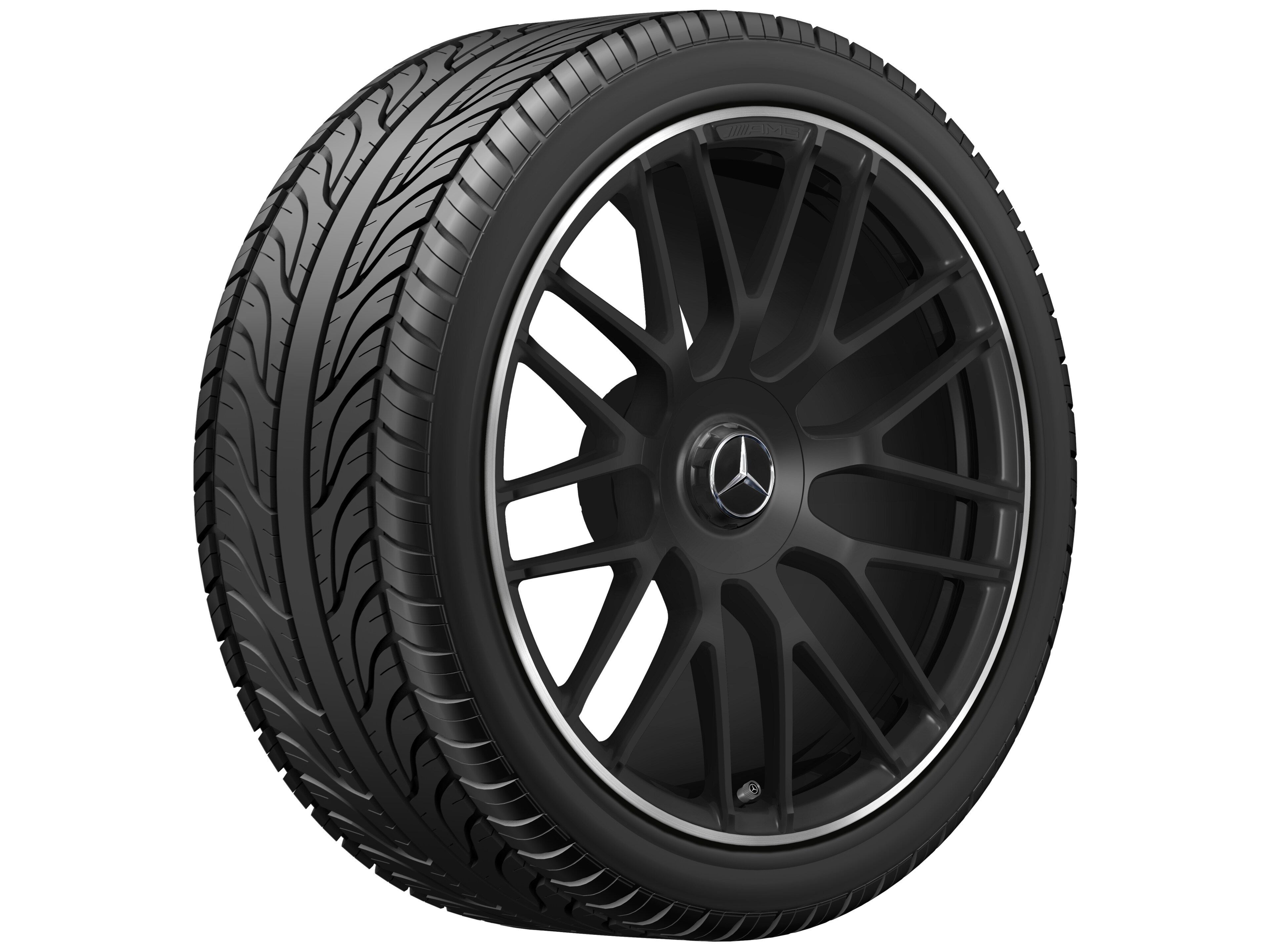 AMG Schmiederad im Kreuzspeichen-Design, 50,8 cm (20 Zoll), Felgenhorn glanzgedreht 10,5 J x 20 ET 57, schwarz matt
