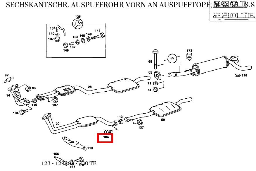 Sechskantschraube AUSPUFFROHR VORN AN AUSPUFFTOPF; M8X55 - 8.8 230 TE 123 Sechskantschraube AUSPUFFROHR VORN AN AUSPUFFTOPF; M8X55 - 8.8 230 TE 123