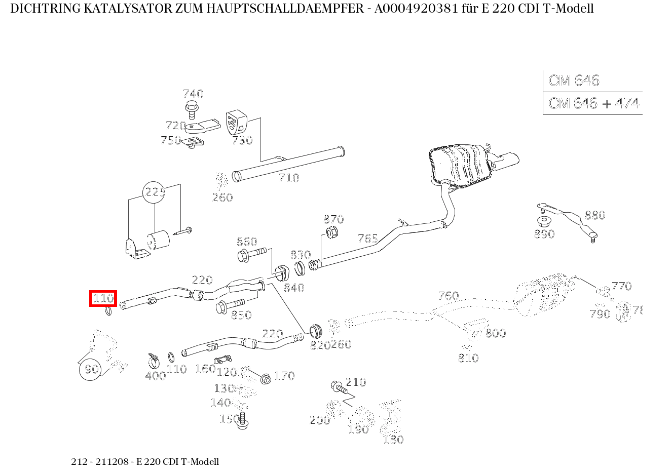 Dichtring KATALYSATOR ZUM HAUPTSCHALLDAEMPFER E 220 CDI T-Modell 212