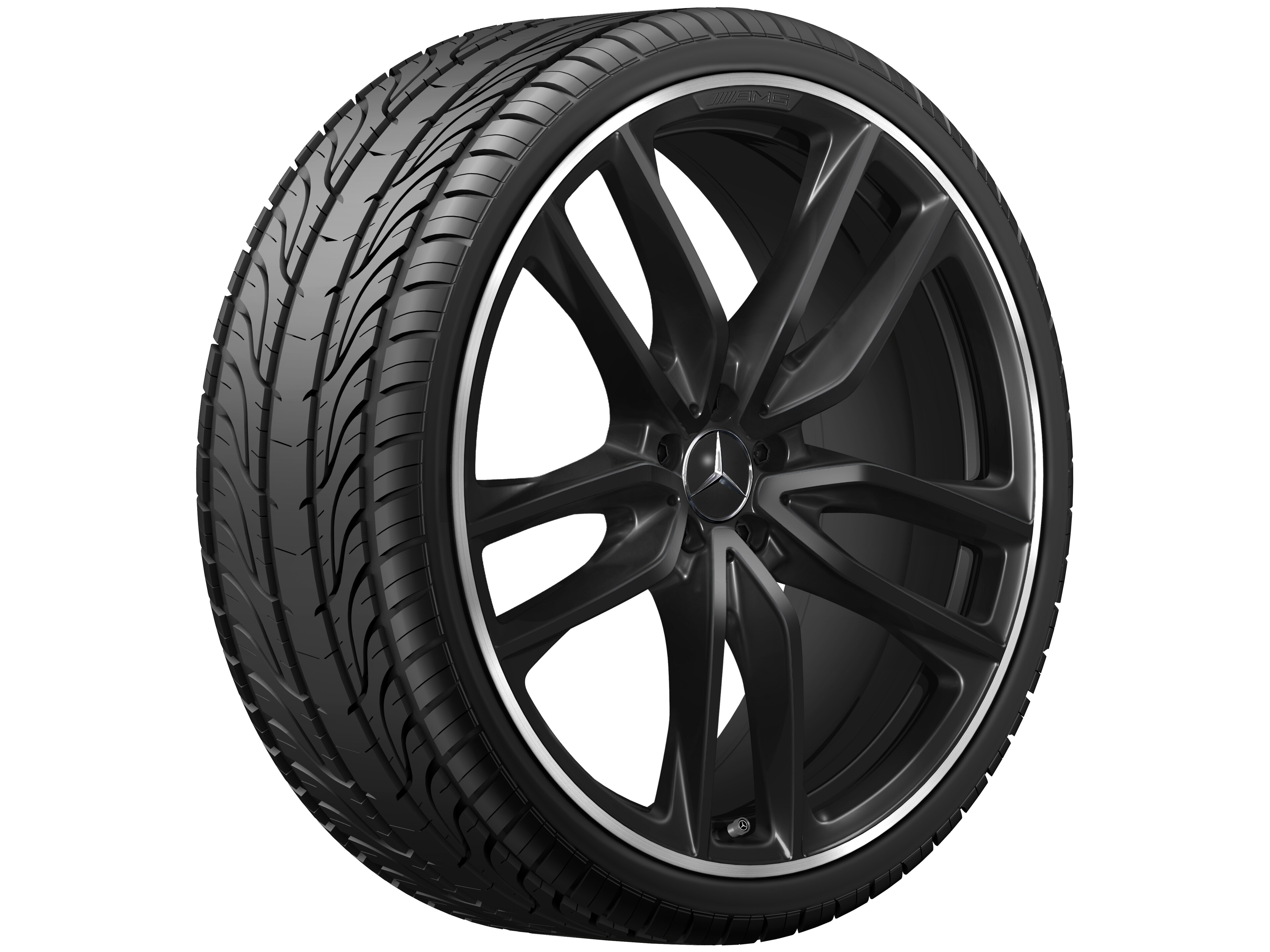 AMG 5-Doppelspeichen-Rad 23 Zoll, 9,5 J x 23 ET 45, schwarz, Felgenhorn glanzgedreht