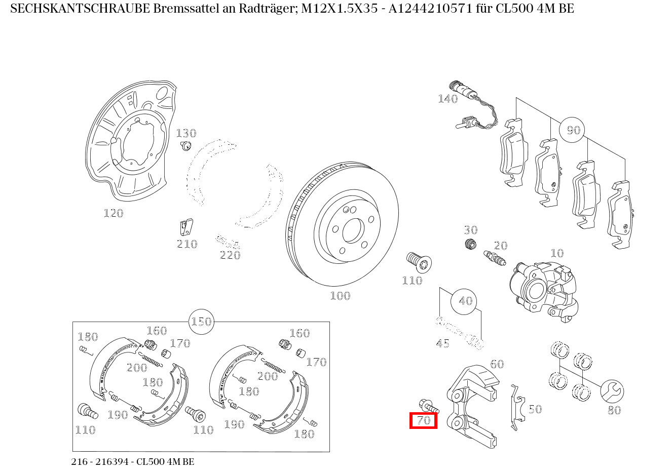 Sechskantschraube Bremssattel an Radträger; M12X1.5X35 CL500 4M BE 216 Sechskantschraube Bremssattel an Radträger; M12X1.5X35 CL500 4M BE 216