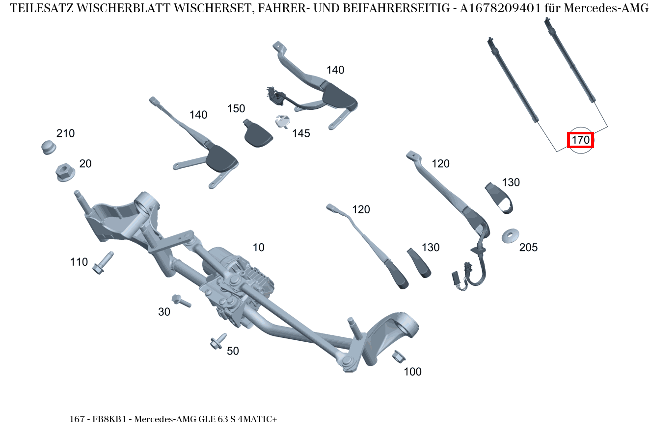 Teilesatz Wischerblatt WISCHERSET, FAHRER- UND BEIFAHRERSEITIG Mercedes-AMG GLE 63 S 4MATIC+ 167 Teilesatz Wischerblatt WISCHERSET, FAHRER- UND BEIFAHRERSEITIG Mercedes-AMG GLE 63 S 4MATIC+ 167