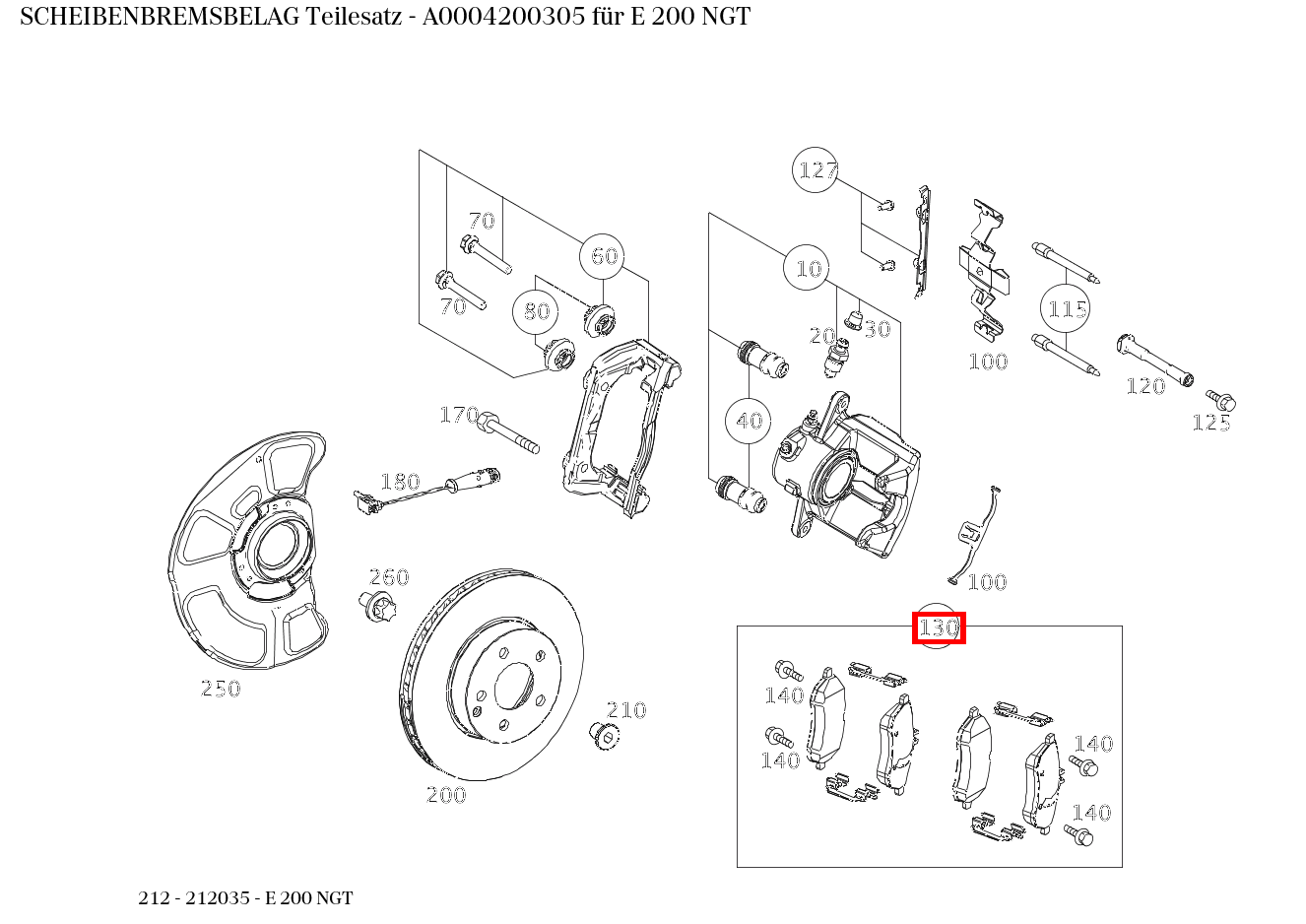 Scheibenbremsbelag Teilesatz E 200 NGT 212 Scheibenbremsbelag Teilesatz E 200 NGT 212