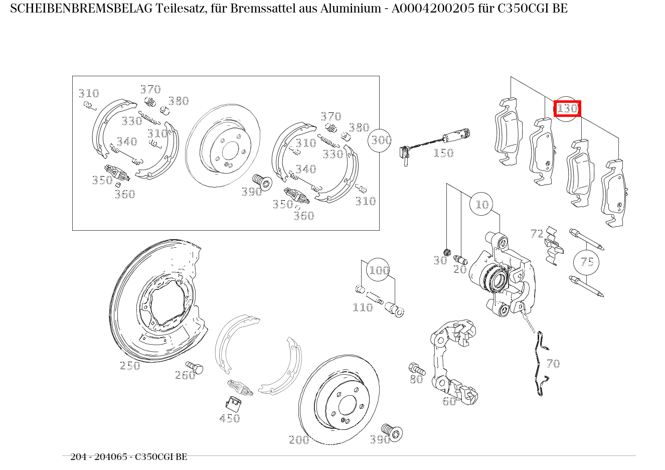 Scheibenbremsbelag Teilesatz, für Bremssattel aus Aluminium C350CGI BE 204 Scheibenbremsbelag Teilesatz, für Bremssattel aus Aluminium C350CGI BE 204