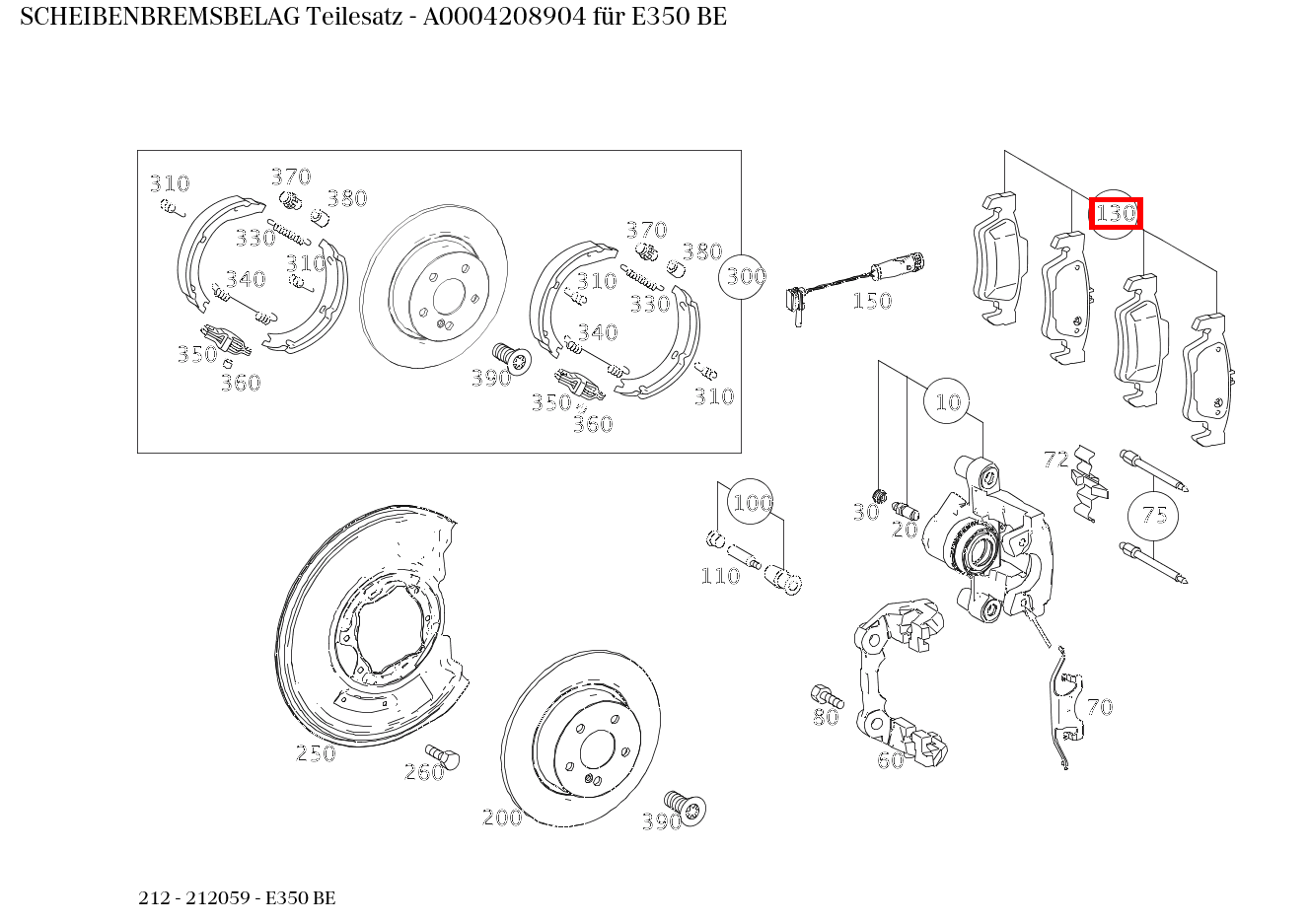 Scheibenbremsbelag Teilesatz E350 BE 212 Scheibenbremsbelag Teilesatz E350 BE 212