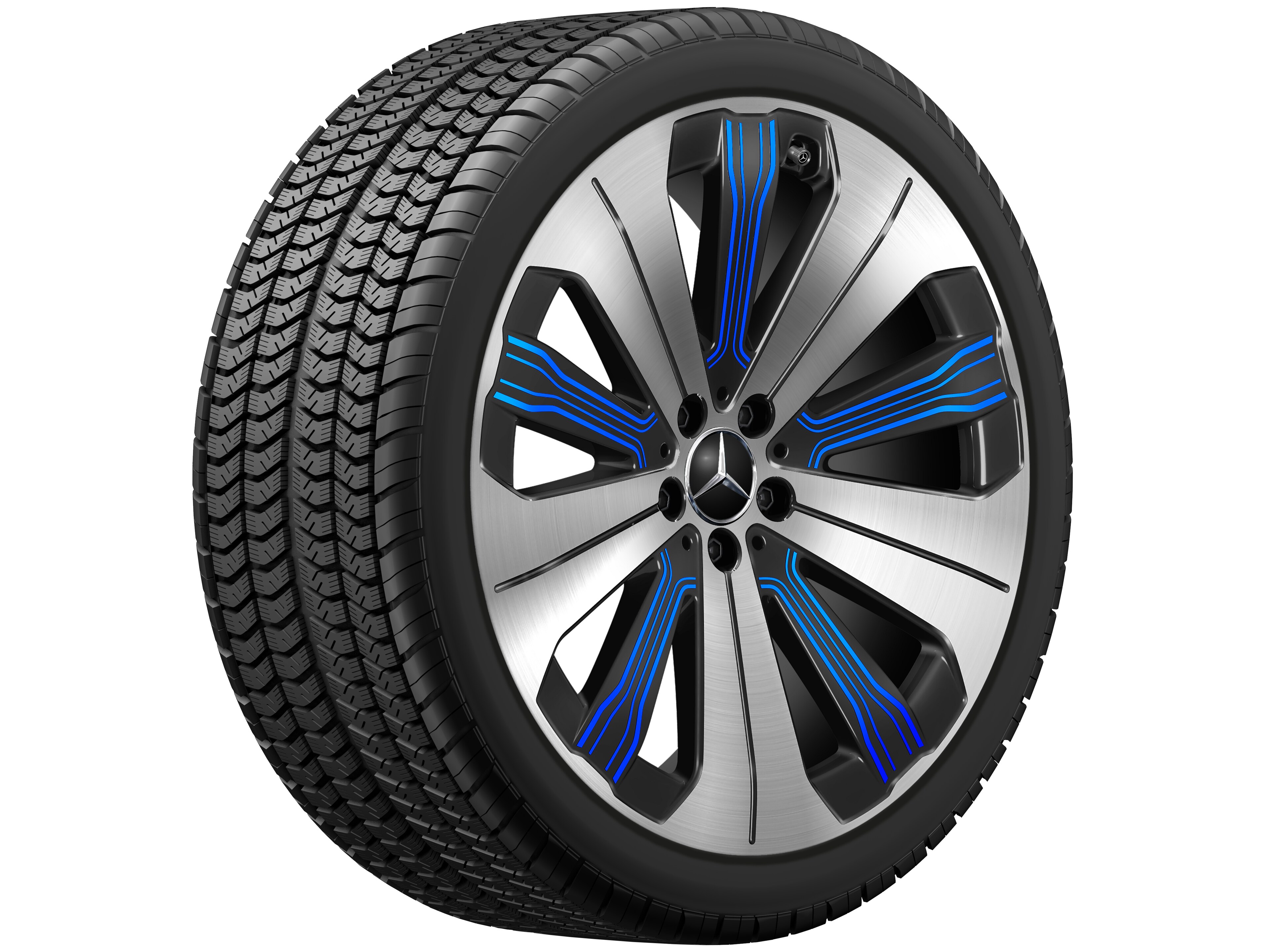 10-Speichen-Rad, Aero, 21 Zoll, 9,5 J x 21 ET 41,5, schwarz / blau, glanzgedreht