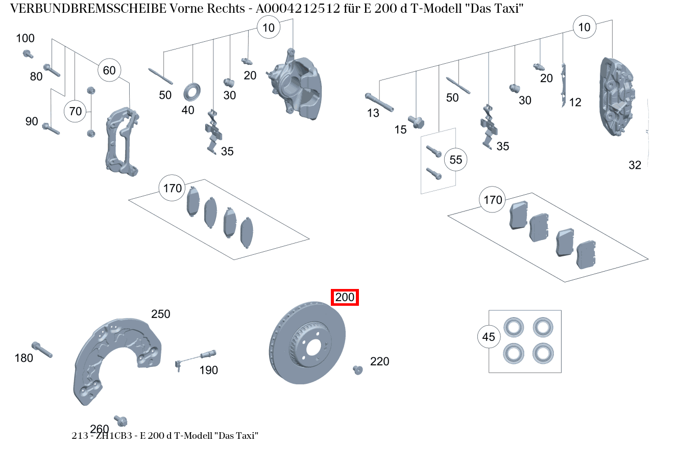 Verbundbremsscheibe Vorne Rechts E 200 d T-Modell "Das Taxi" 213