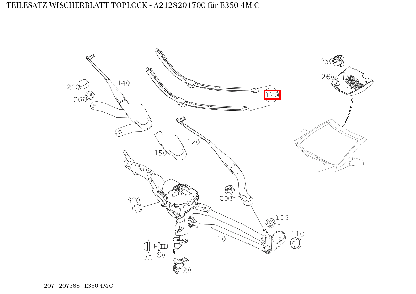 Teilesatz Wischerblatt TOPLOCK E350 4M C 207 Teilesatz Wischerblatt TOPLOCK E350 4M C 207
