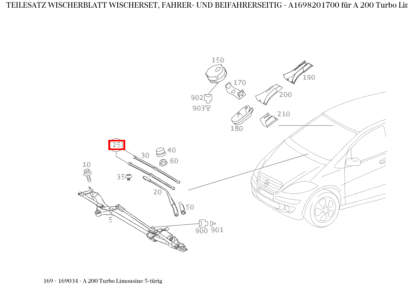 Teilesatz Wischerblatt WISCHERSET, FAHRER- UND BEIFAHRERSEITIG A 200 Turbo Limousine 5-türig 169