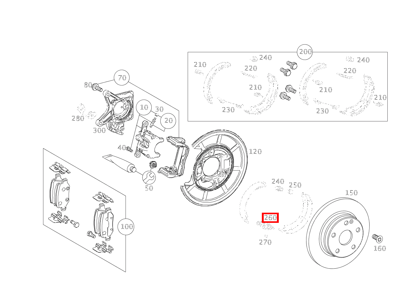 SPREIZSCHLOSS BREMSE BREMSBACKENLAGERUNG A 200 TURBO COUPE 169
