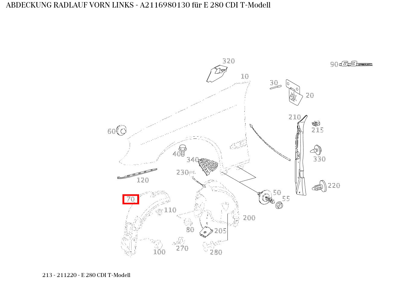 Abdeckung RADLAUF VORN LINKS E 280 CDI T-Modell 213 Abdeckung RADLAUF VORN LINKS E 280 CDI T-Modell 213