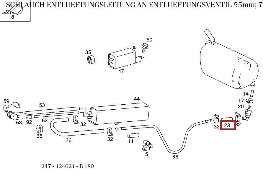 Schlauch ENTLUEFTUNGSLEITUNG AN ENTLUEFTUNGSVENTIL 55mm; 7,3 X 3 MM B 180 247 Schlauch ENTLUEFTUNGSLEITUNG AN ENTLUEFTUNGSVENTIL 55mm; 7,3 X 3 MM B 180 247