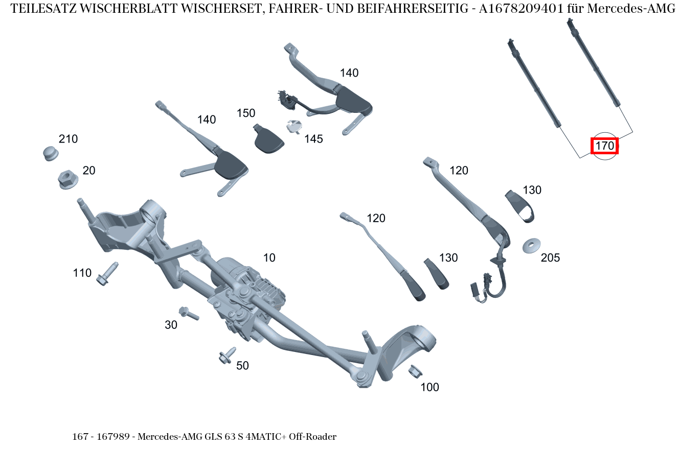Teilesatz Wischerblatt WISCHERSET, FAHRER- UND BEIFAHRERSEITIG Mercedes-AMG GLS 63 S 4MATIC+ Off-Roader 167 Teilesatz Wischerblatt WISCHERSET, FAHRER- UND BEIFAHRERSEITIG Mercedes-AMG GLS 63 S 4MATIC+ Off-Roader 167