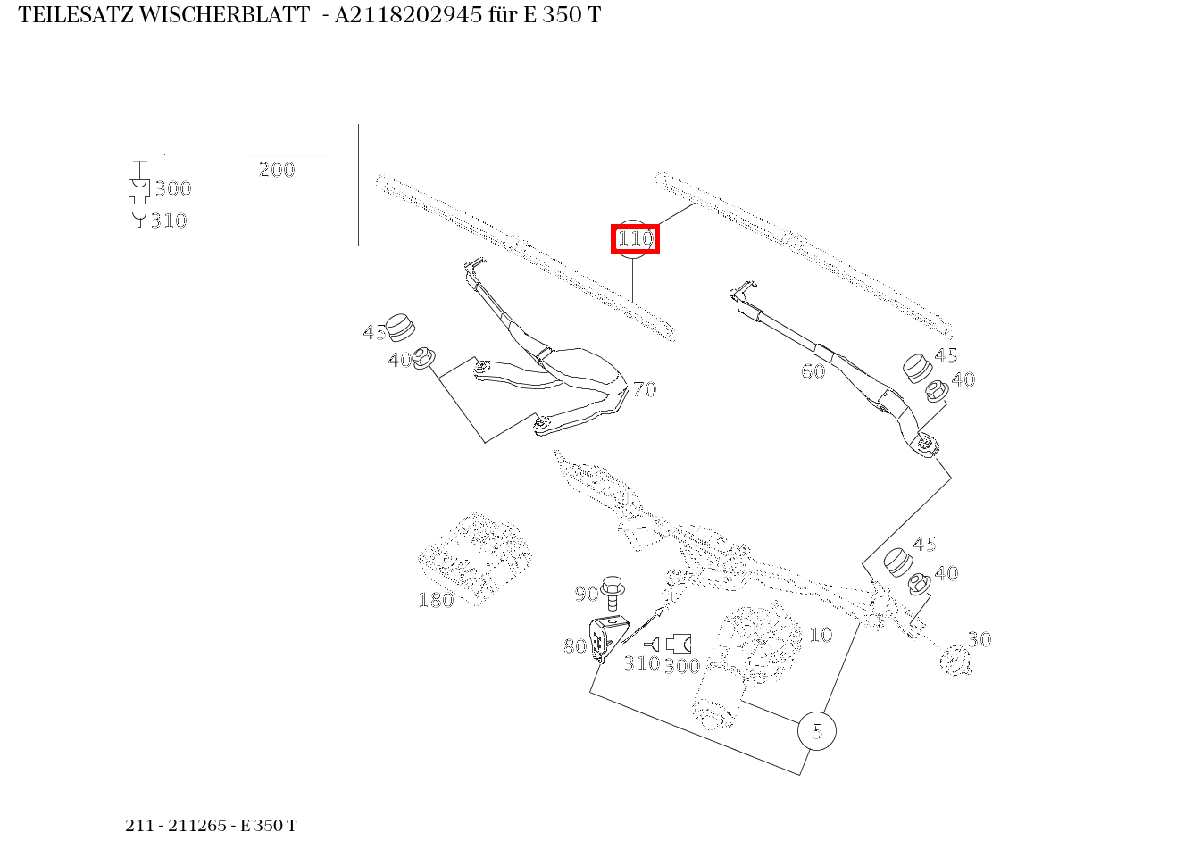 Teilesatz Wischerblatt E 350 T 211 Teilesatz Wischerblatt E 350 T 211