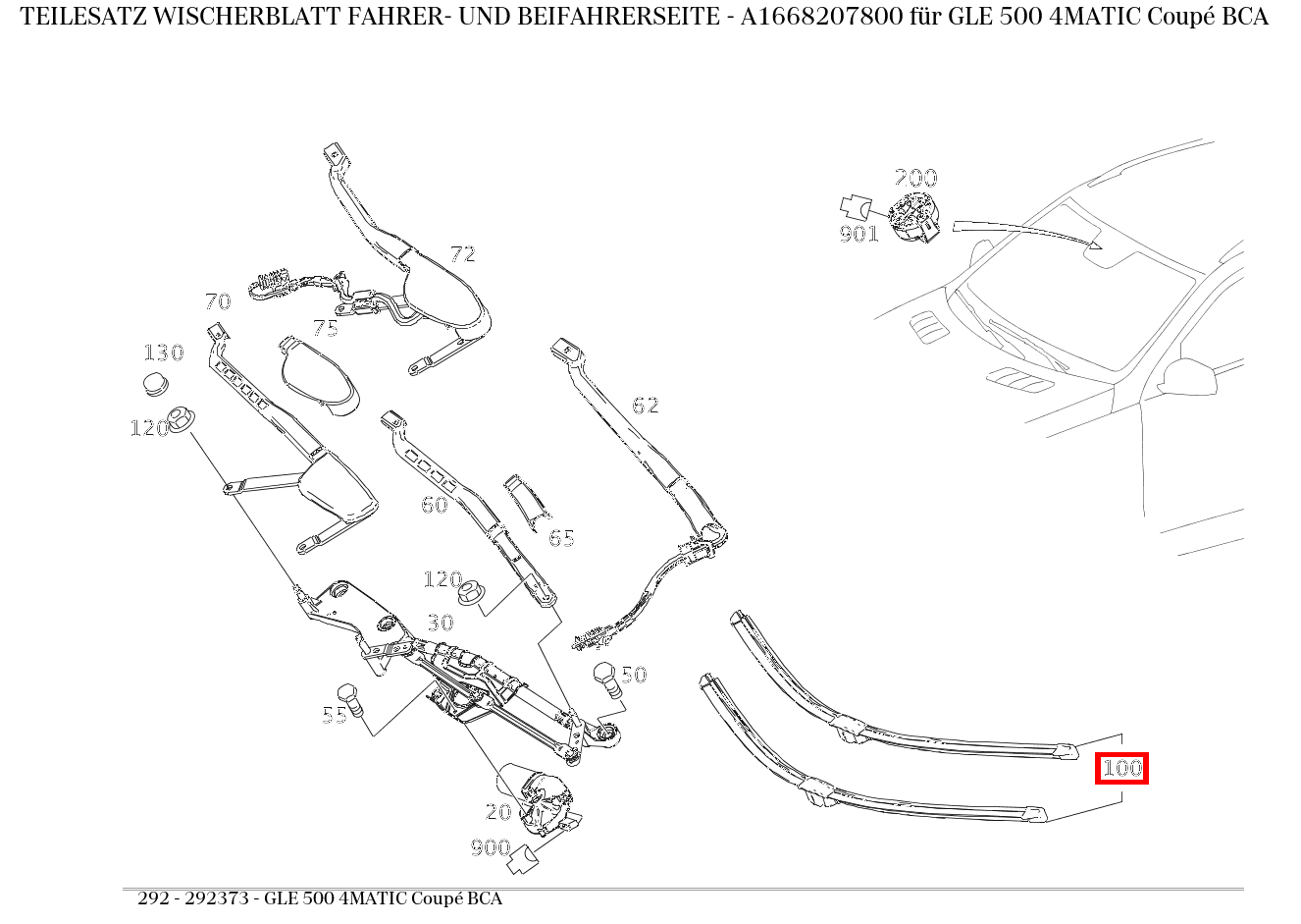 Teilesatz Wischerblatt FAHRER- UND BEIFAHRERSEITE GLE 500 4MATIC Coupé BCA 292