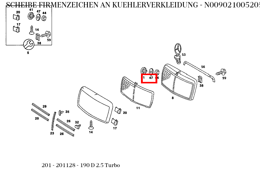 Scheibe FIRMENZEICHEN AN KUEHLERVERKLEIDUNG 190 D 2.5 Turbo 201 Scheibe FIRMENZEICHEN AN KUEHLERVERKLEIDUNG 190 D 2.5 Turbo 201