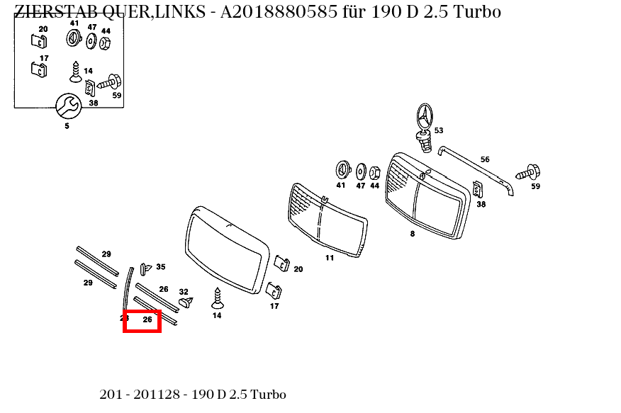 Zierstab QUER,LINKS 190 D 2.5 Turbo 201