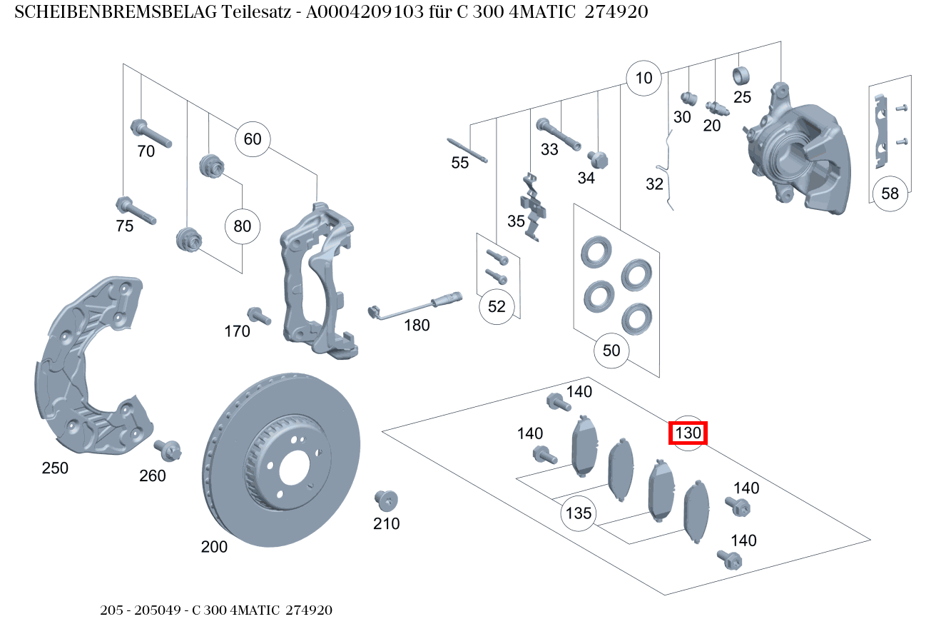 Scheibenbremsbelag Teilesatz C 300 4MATIC 274920 205 Scheibenbremsbelag Teilesatz C 300 4MATIC 274920 205