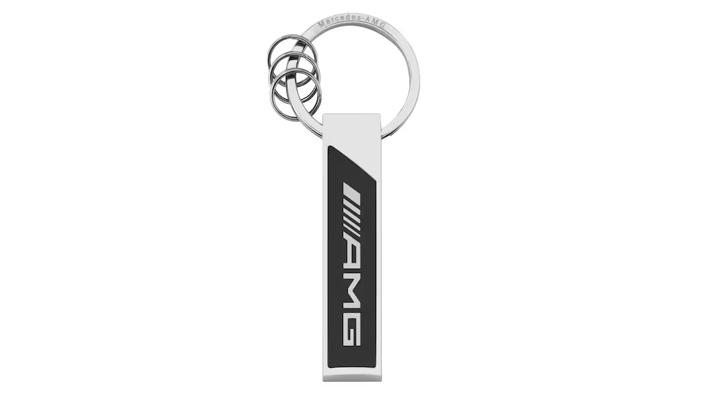 AMG Schlüsselanhänger, Logo silberfarben / schwarz / weiß, Edelstahl AMG Schlüsselanhänger, Logo silberfarben / schwarz / weiß, Edelstahl