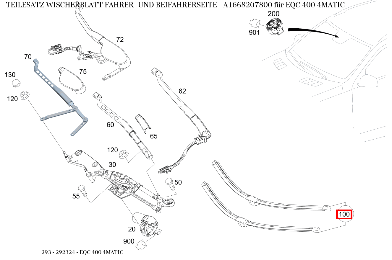 Teilesatz Wischerblatt FAHRER- UND BEIFAHRERSEITE EQC 400 4MATIC 293