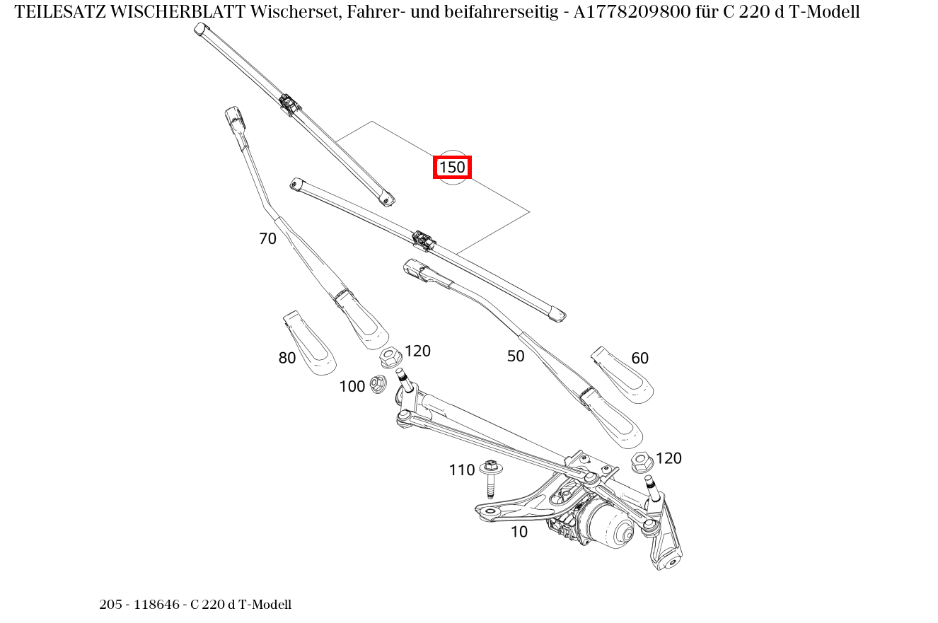 Teilesatz Wischerblatt Wischerset, Fahrer- und beifahrerseitig C 220 d T-Modell 205 Teilesatz Wischerblatt Wischerset, Fahrer- und beifahrerseitig C 220 d T-Modell 205