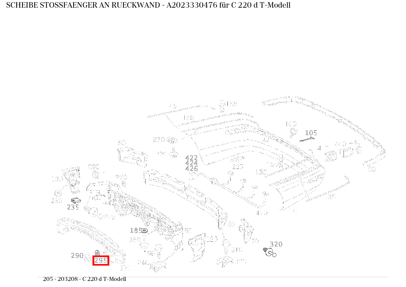 Scheibe STOSSFAENGER AN RUECKWAND C 220 d T-Modell 205 Scheibe STOSSFAENGER AN RUECKWAND C 220 d T-Modell 205