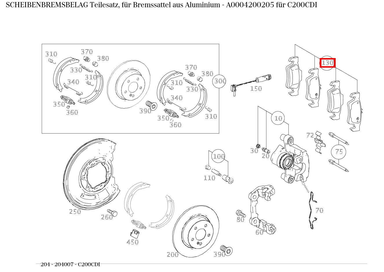 Scheibenbremsbelag Teilesatz, für Bremssattel aus Aluminium C200CDI 204 Scheibenbremsbelag Teilesatz, für Bremssattel aus Aluminium C200CDI 204