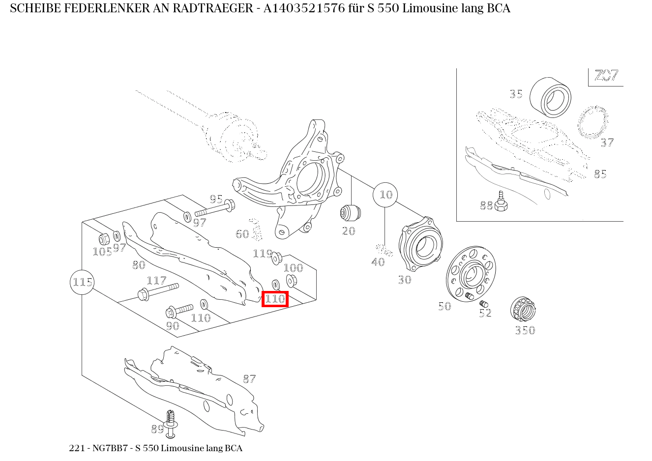 Scheibe FEDERLENKER AN RADTRAEGER S 550 Limousine lang BCA 221