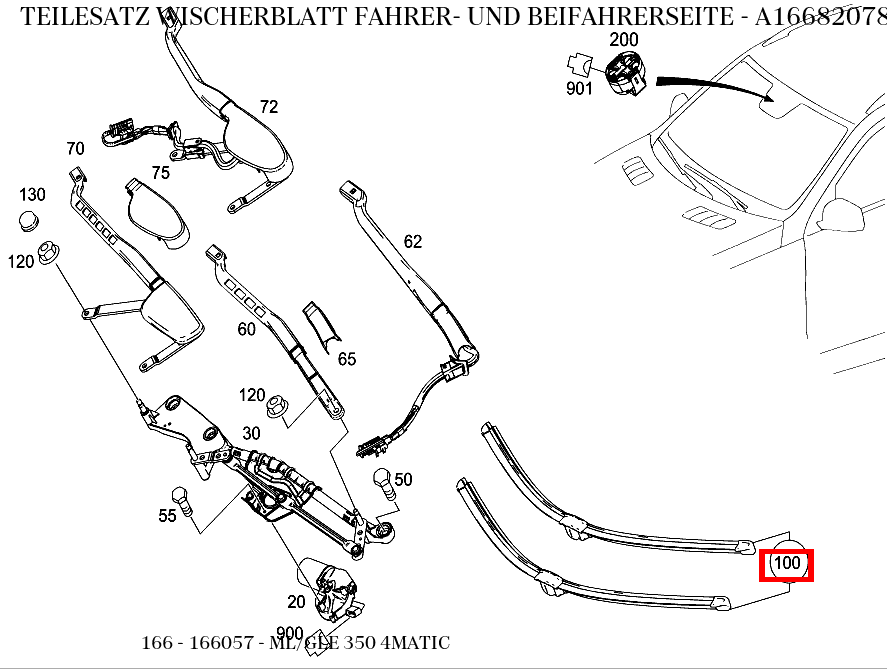 Teilesatz Wischerblatt FAHRER- UND BEIFAHRERSEITE ML/GLE 350 4MATIC 166