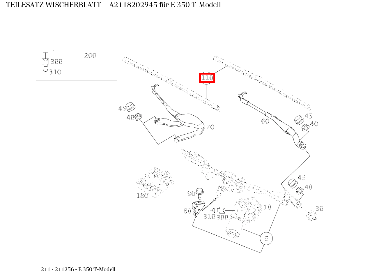 Teilesatz Wischerblatt E 350 T-Modell 211 Teilesatz Wischerblatt E 350 T-Modell 211