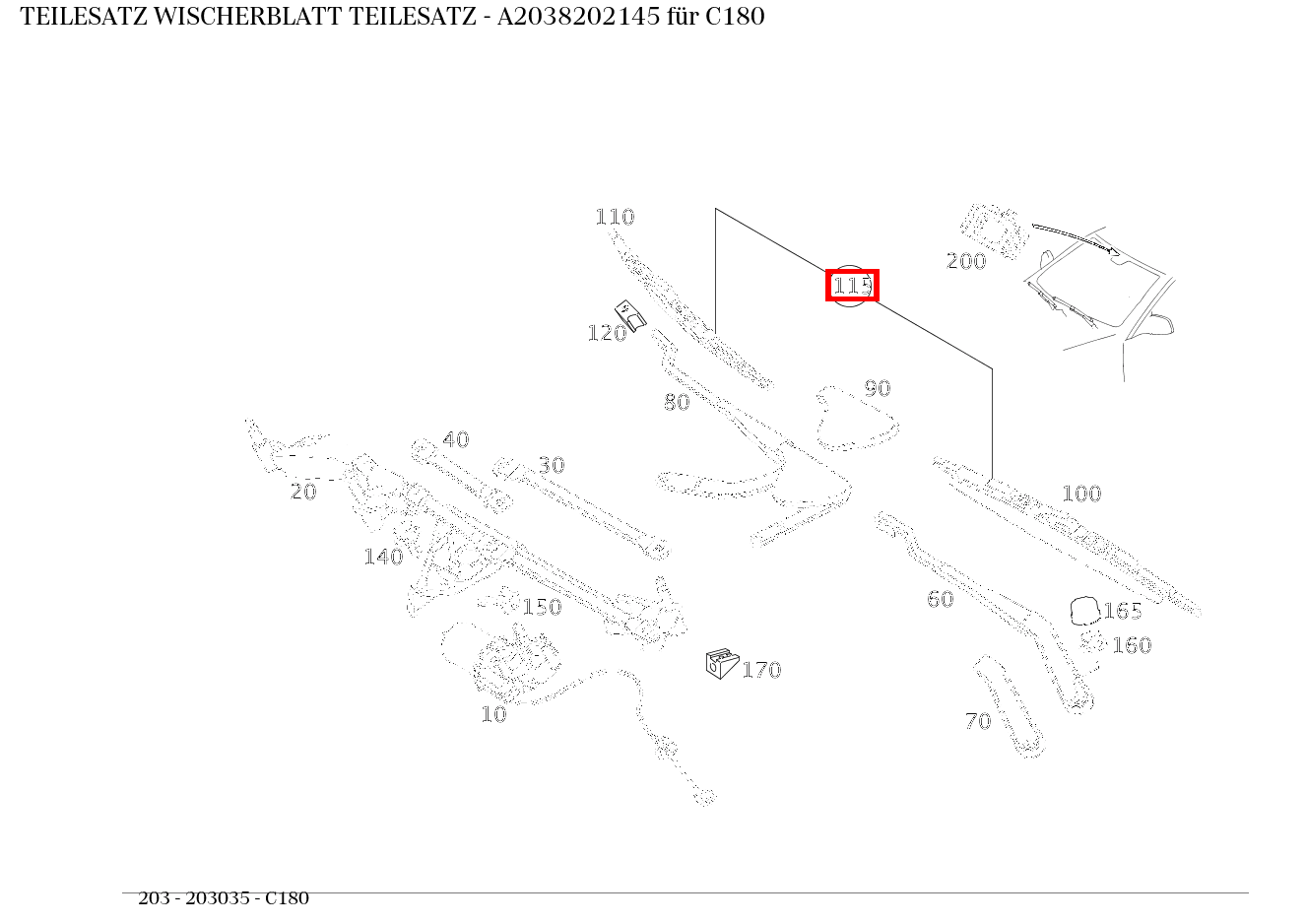 Teilesatz Wischerblatt TEILESATZ C180 203 Teilesatz Wischerblatt TEILESATZ C180 203