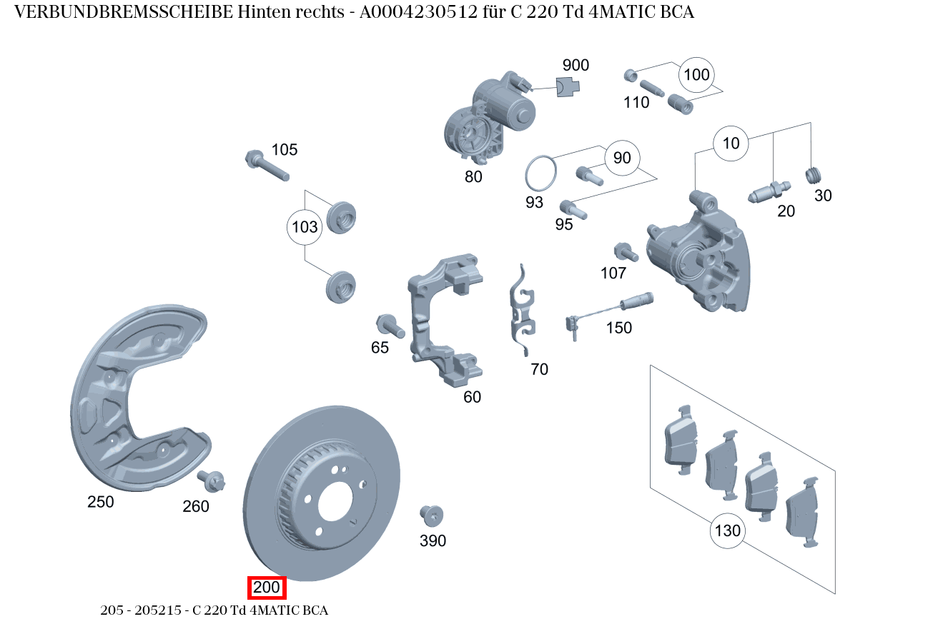 Verbundbremsscheibe Hinten rechts C 220 Td 4MATIC BCA 205 Verbundbremsscheibe Hinten rechts C 220 Td 4MATIC BCA 205