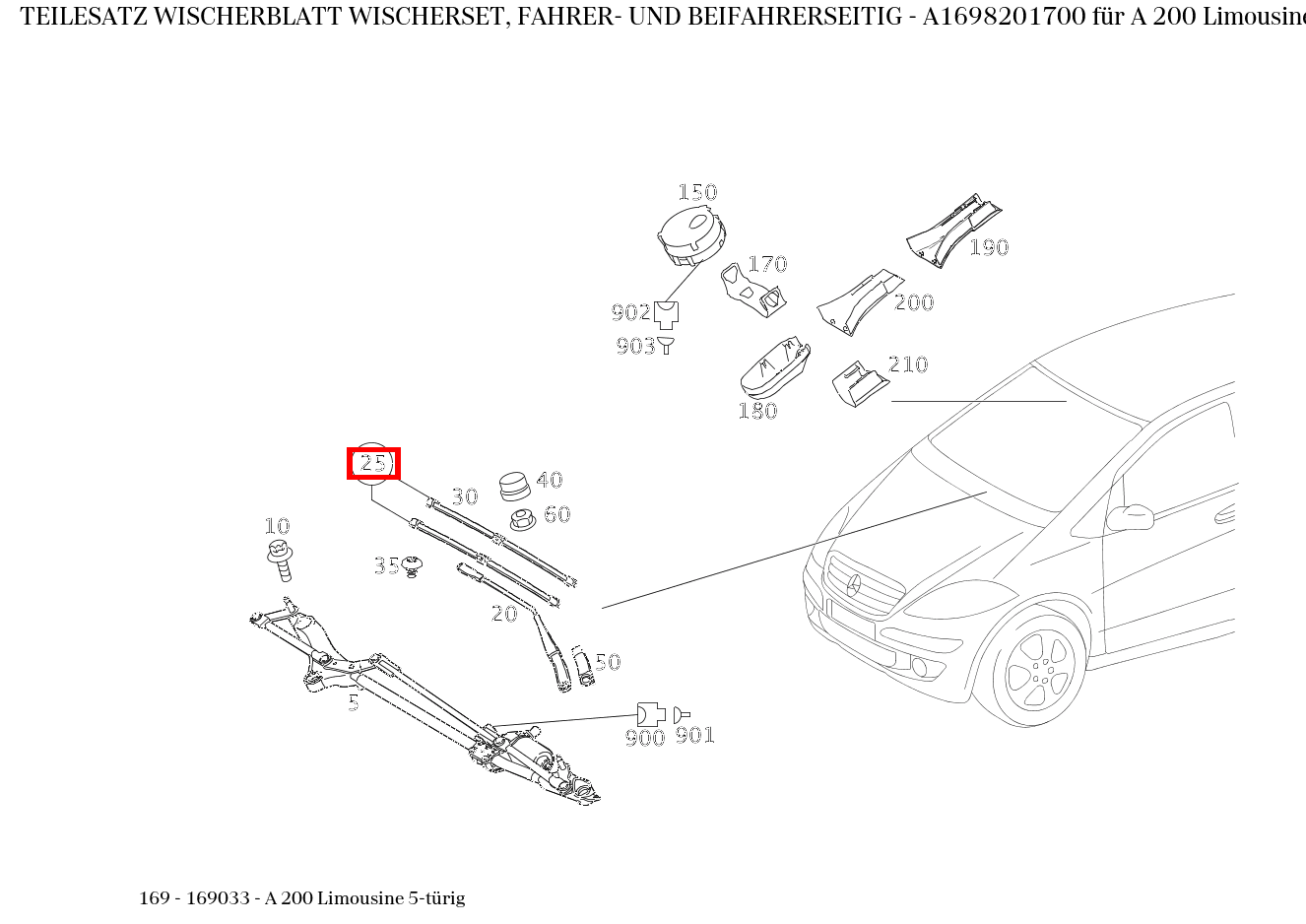 Teilesatz Wischerblatt WISCHERSET, FAHRER- UND BEIFAHRERSEITIG A 200 Limousine 5-türig 169