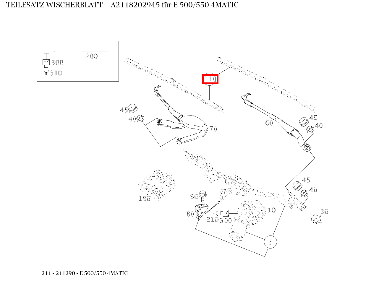 Teilesatz Wischerblatt E 500/550 4MATIC 211 Teilesatz Wischerblatt E 500/550 4MATIC 211