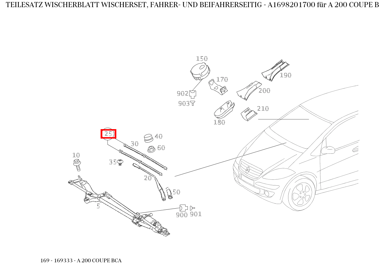 Teilesatz Wischerblatt WISCHERSET, FAHRER- UND BEIFAHRERSEITIG A 200 COUPE BCA 169