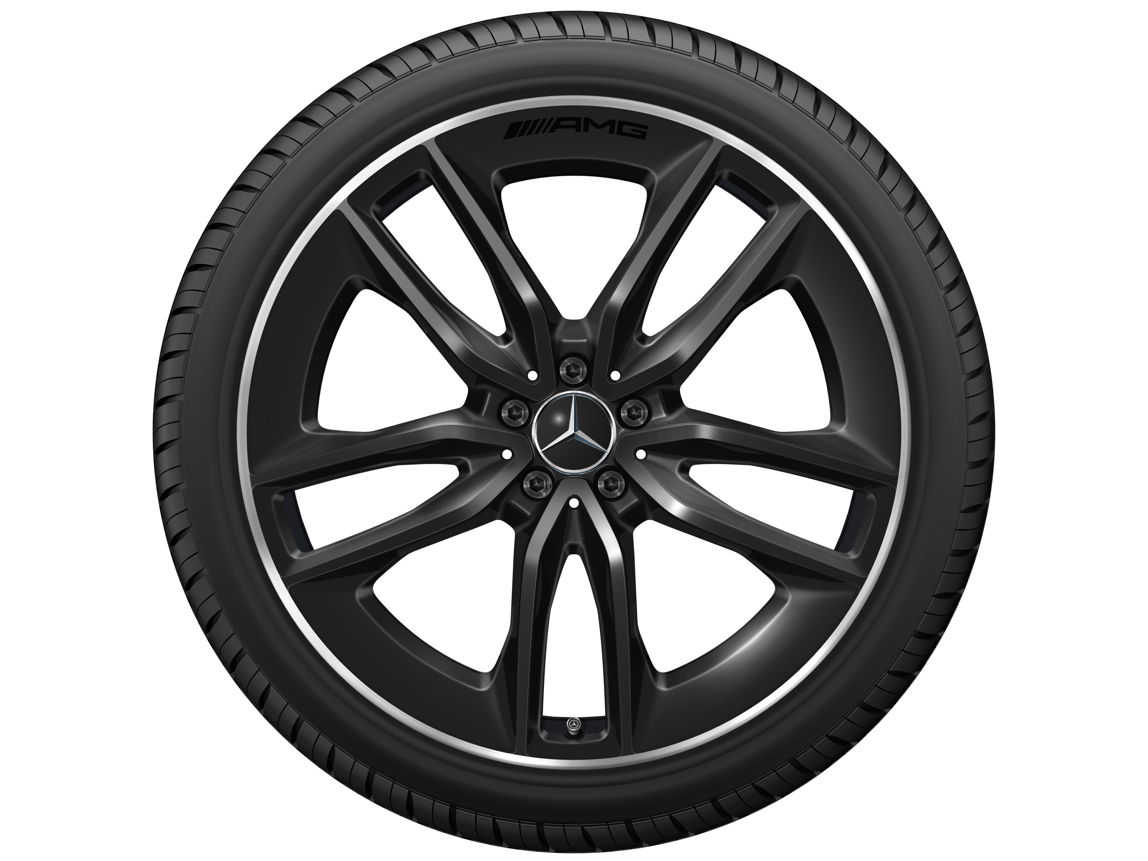 Mercedes-Benz - AMG 5-Doppelspeichen-Rad, 22 Zoll, 11 J x 22 ET 50, schwarz, Felgenhorn glanzgedreht