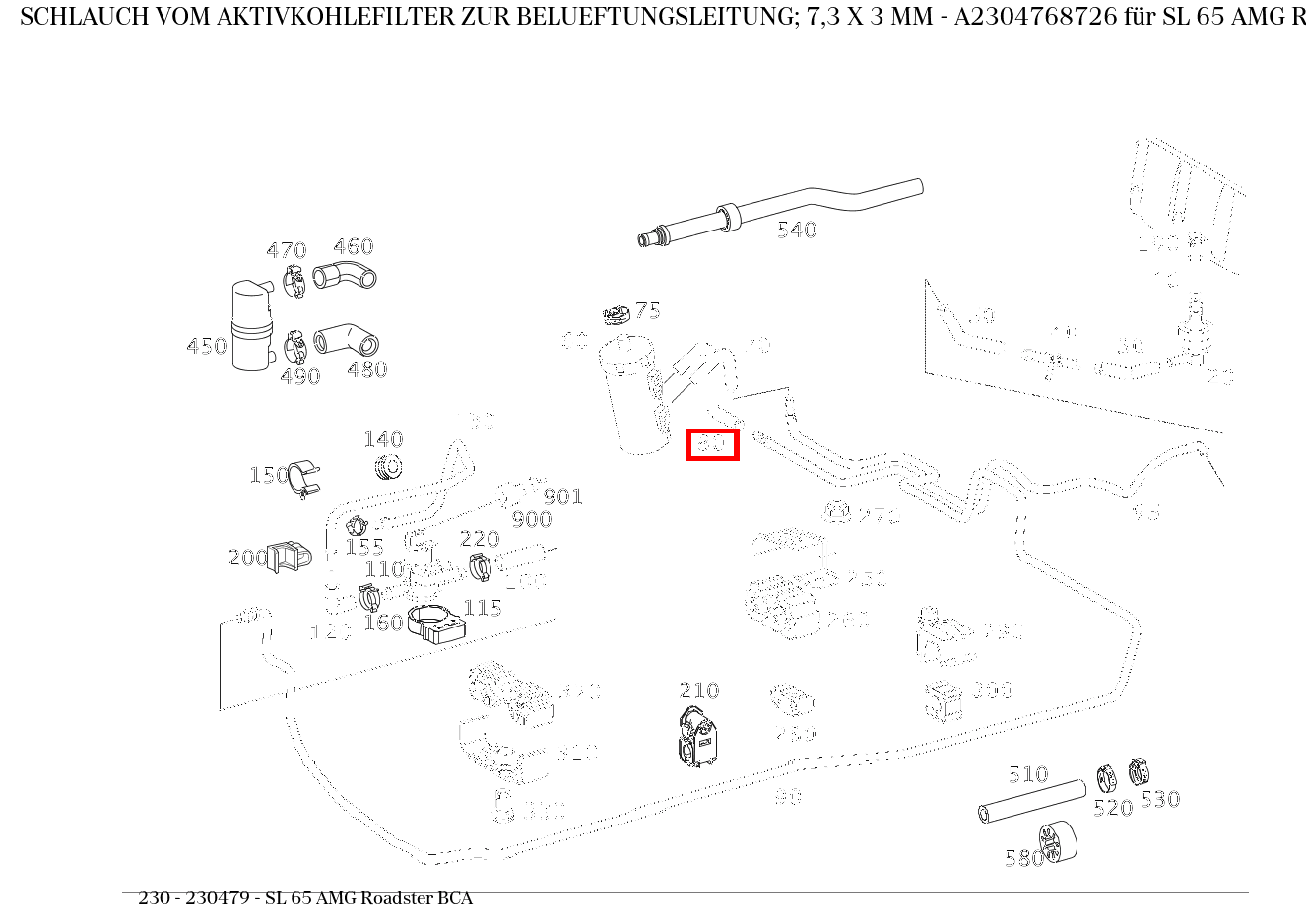 Schlauch VOM AKTIVKOHLEFILTER ZUR BELUEFTUNGSLEITUNG; 7,3 X 3 MM SL 65 AMG Roadster BCA 230 Schlauch VOM AKTIVKOHLEFILTER ZUR BELUEFTUNGSLEITUNG; 7,3 X 3 MM SL 65 AMG Roadster BCA 230