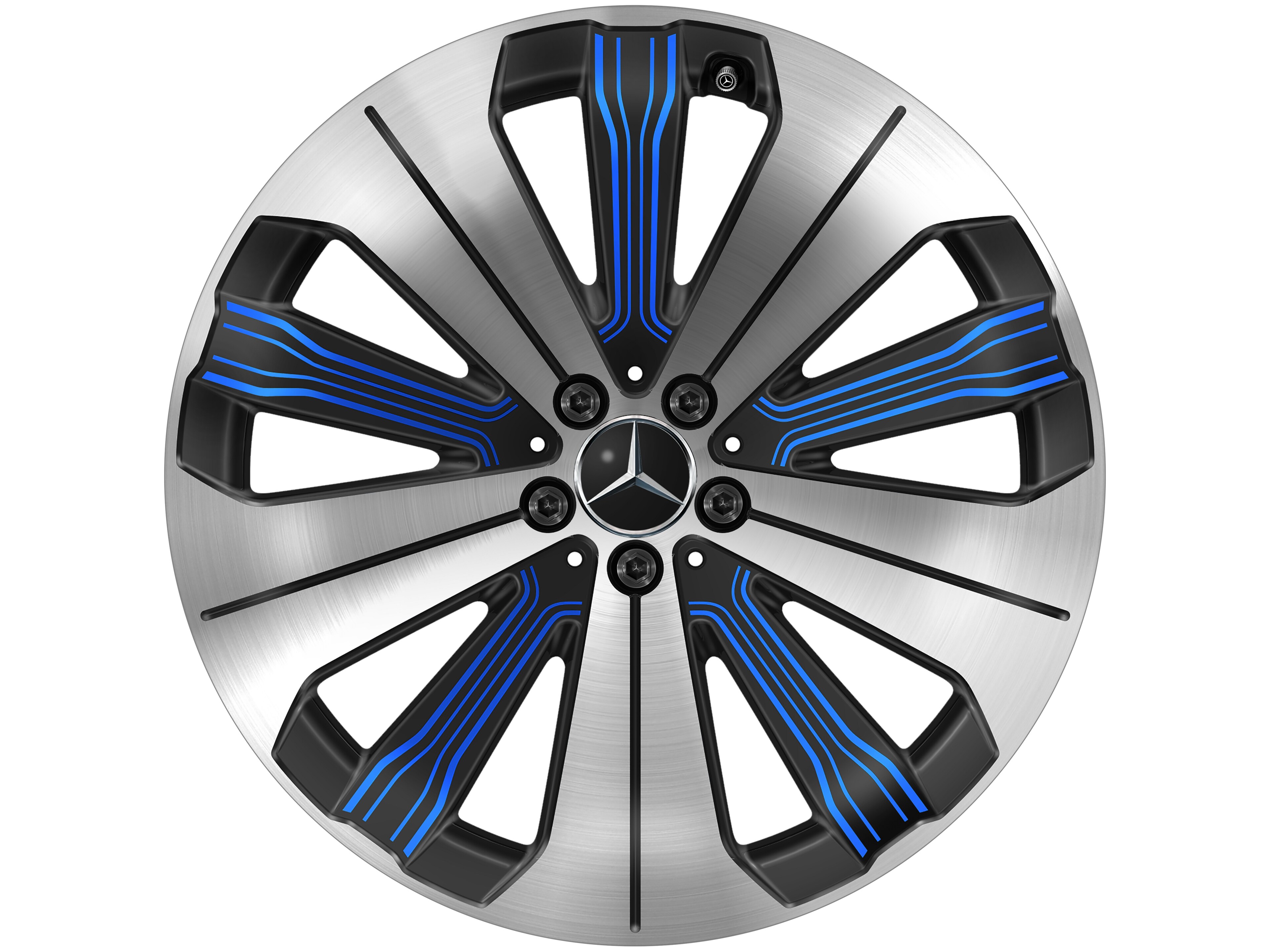 10-Speichen-Rad, Aero, 21 Zoll, 9,5 J x 21 ET 41,5, schwarz / blau, glanzgedreht