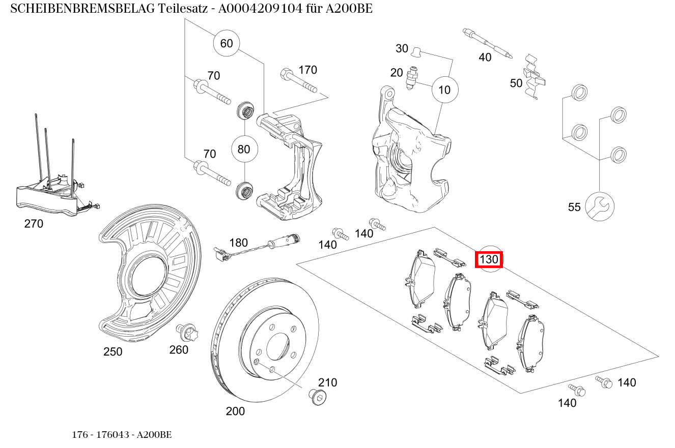 Scheibenbremsbelag Teilesatz A200BE 176 Scheibenbremsbelag Teilesatz A200BE 176