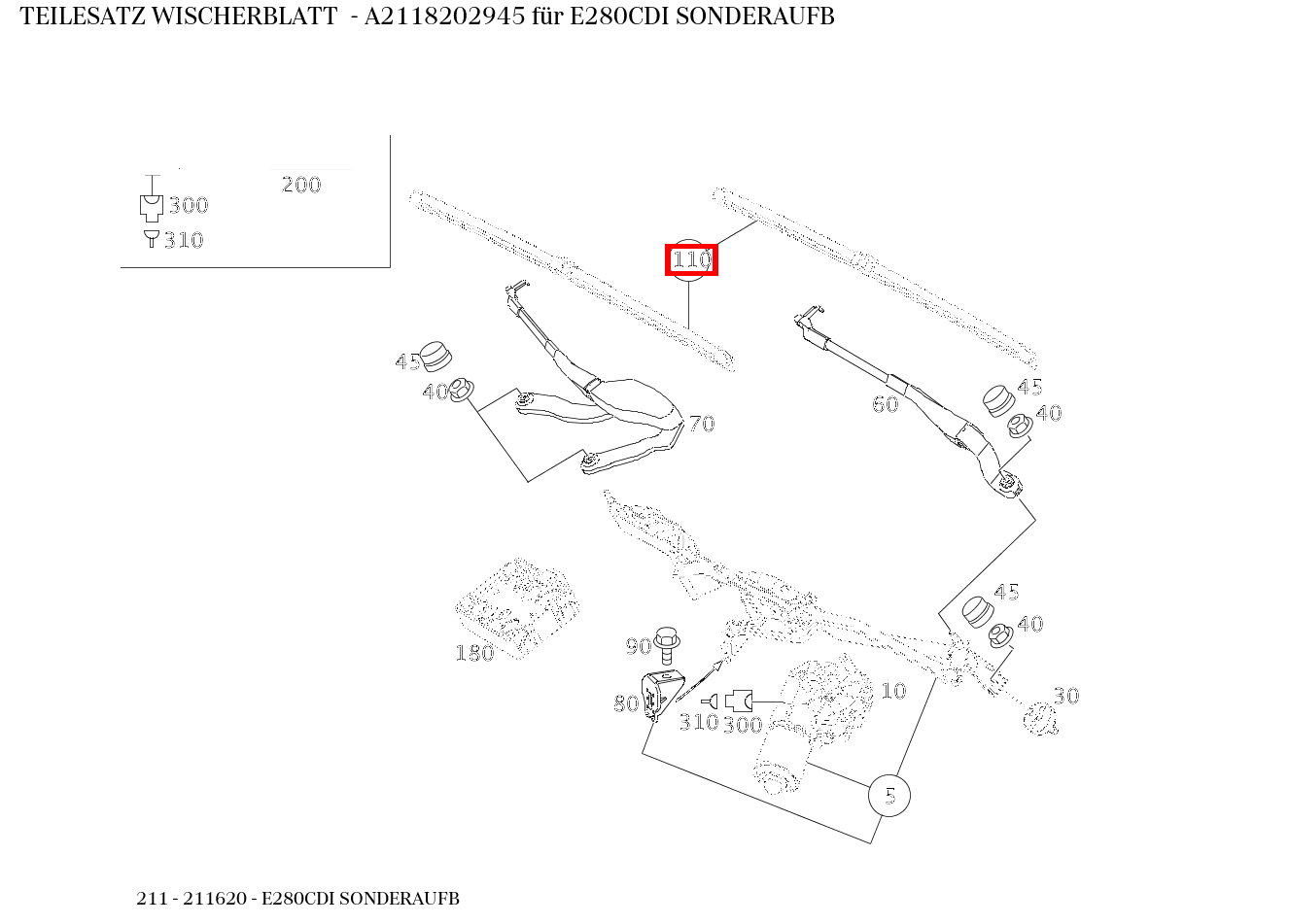 Teilesatz Wischerblatt E280CDI SONDERAUFB 211 Teilesatz Wischerblatt E280CDI SONDERAUFB 211