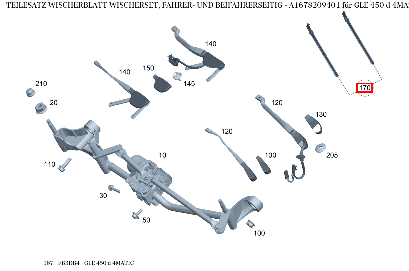 Teilesatz Wischerblatt WISCHERSET, FAHRER- UND BEIFAHRERSEITIG GLE 450 d 4MATIC 167 Teilesatz Wischerblatt WISCHERSET, FAHRER- UND BEIFAHRERSEITIG GLE 450 d 4MATIC 167