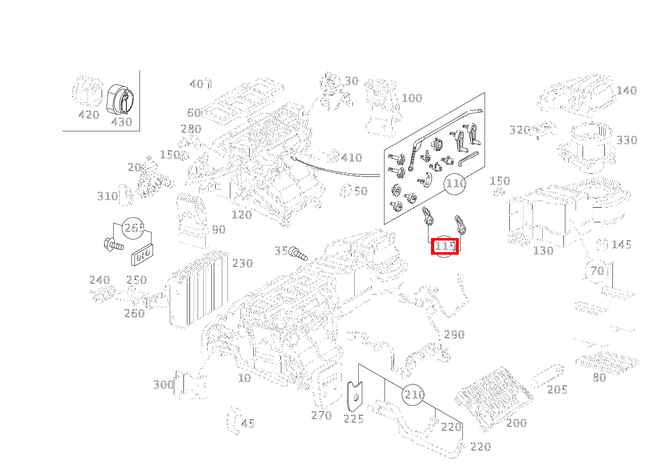TEILESATZ BEDIENHEBEL TEILESATZ, FUSSRAUM LINKS UND RECHTS C 220 d T-Modell 205