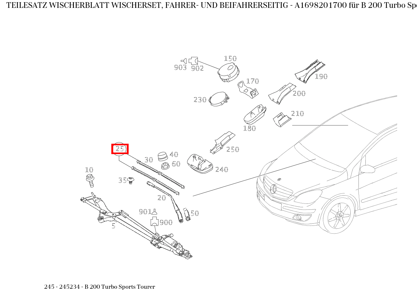 Teilesatz Wischerblatt WISCHERSET, FAHRER- UND BEIFAHRERSEITIG B 200 Turbo Sports Tourer 245