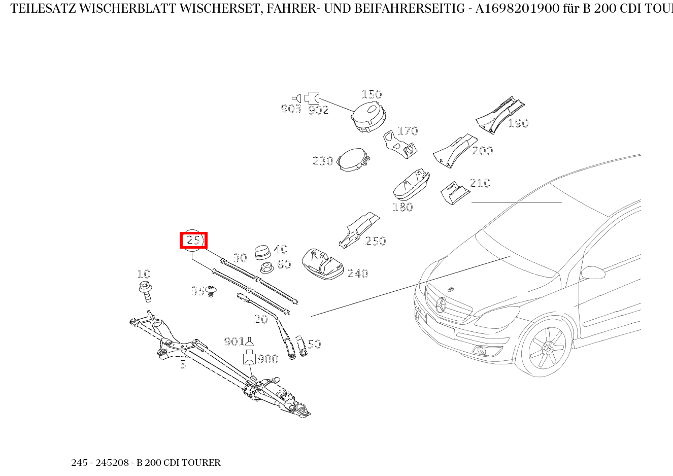 Teilesatz Wischerblatt WISCHERSET, FAHRER- UND BEIFAHRERSEITIG B 200 CDI TOURER 245 Teilesatz Wischerblatt WISCHERSET, FAHRER- UND BEIFAHRERSEITIG B 200 CDI TOURER 245