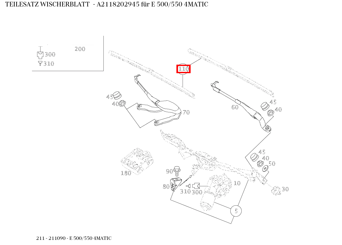 Teilesatz Wischerblatt E 500/550 4MATIC 211 Teilesatz Wischerblatt E 500/550 4MATIC 211