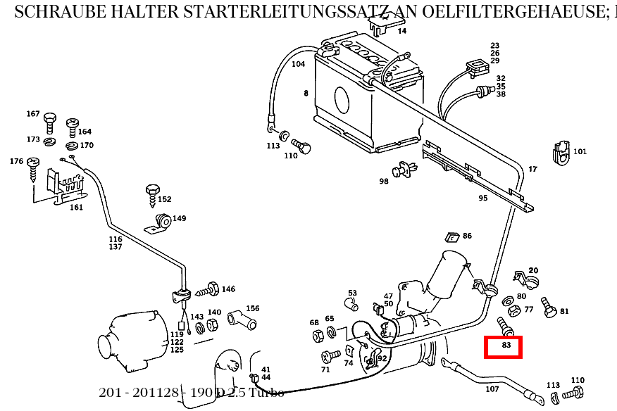 Schraube HALTER STARTERLEITUNGSSATZ AN OELFILTERGEHAEUSE; M6X15 190 D 2.5 Turbo 201 Schraube HALTER STARTERLEITUNGSSATZ AN OELFILTERGEHAEUSE; M6X15 190 D 2.5 Turbo 201