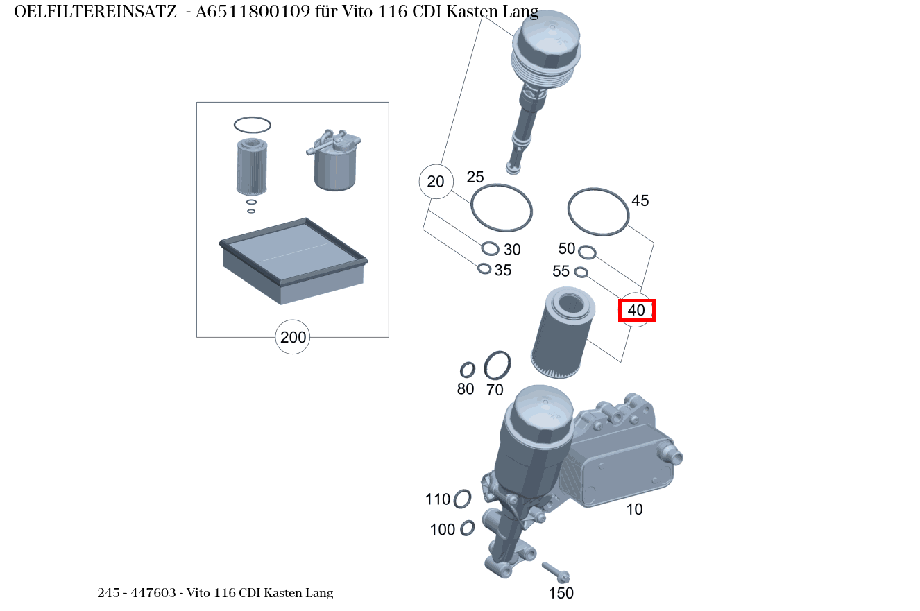 Ölfiltereinsatz Vito 116 CDI Kasten Lang 245